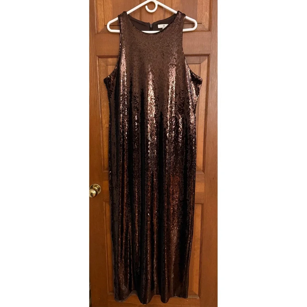 Banana Republic Sequined Evening Gown Dress Womens XL (16-18) Brown Wedding Prom